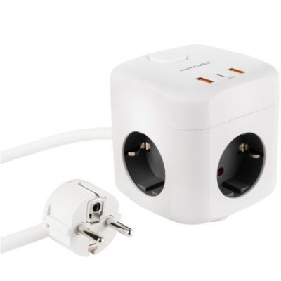 Regleta Nanocable 10.37.0011/ 3 Tomas de corriente/ 2 USB - 1 USB Tipo-C/ Cable 1.4m/ Blanca