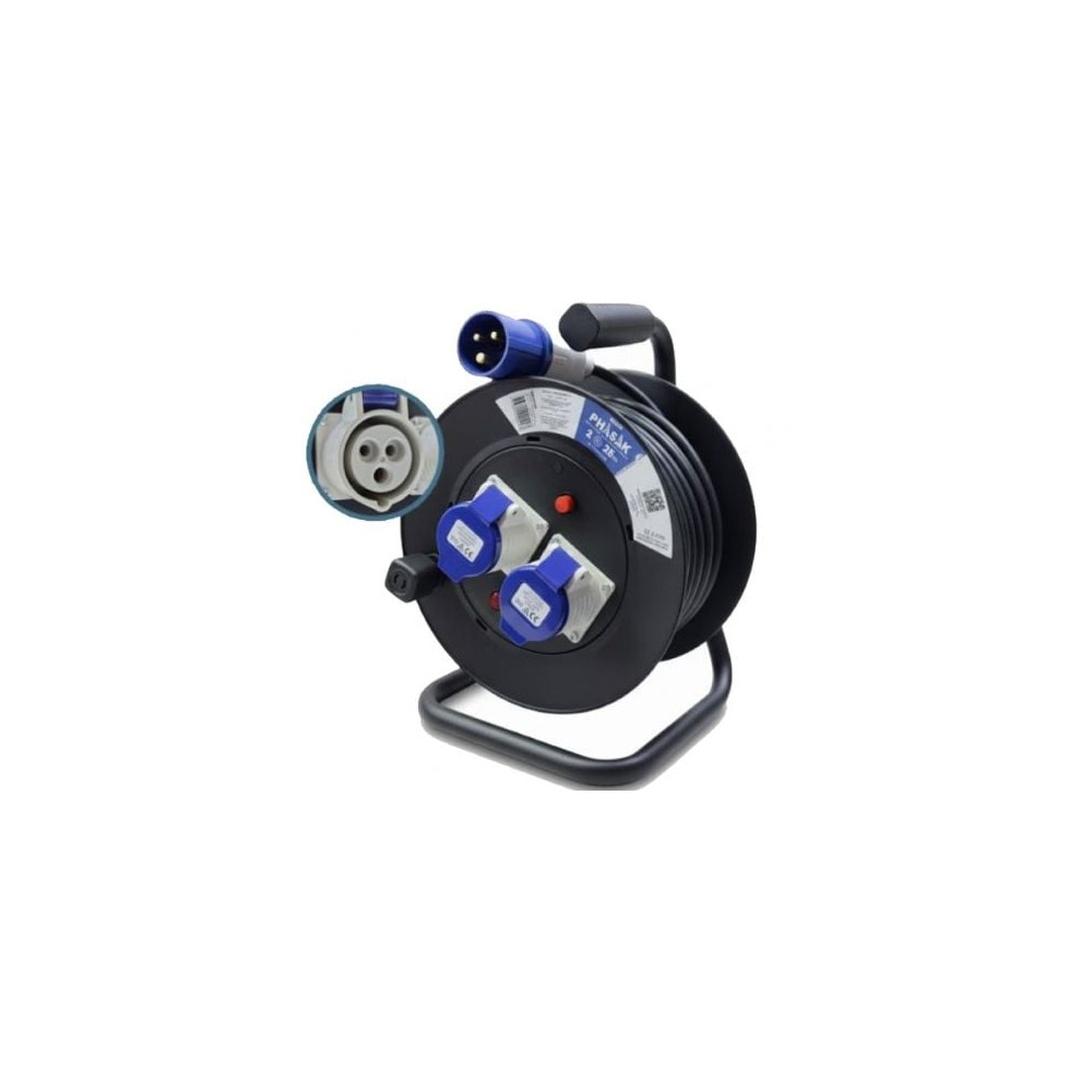 Regleta enrollable Phasak BN 3475/ 2 Enchufe industrial 2P+TT/ Cable 25m/ Negro y Azul