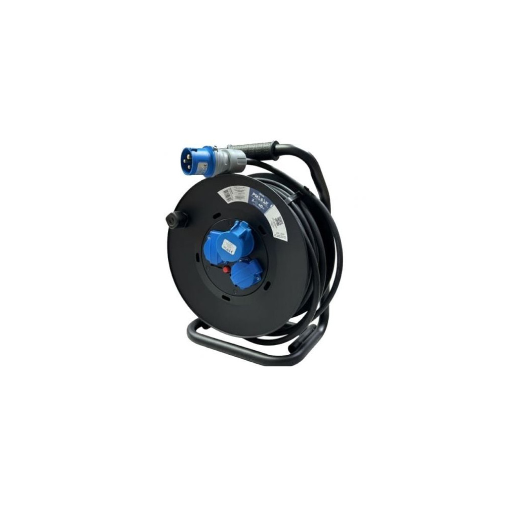 Regleta enrollable Phasak BN 3478/ 2 Tomas de corriente/ 1 Enchufe industrial 2P+TT/ Cable 40m/ Negro y Azul