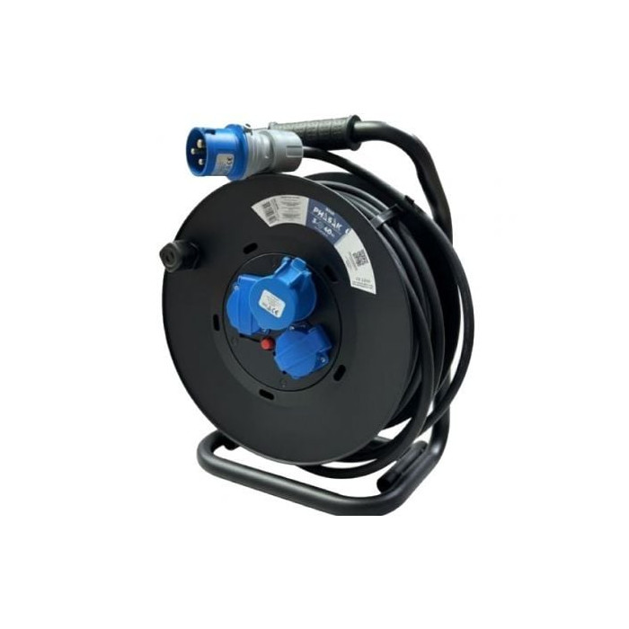 Regleta enrollable Phasak BN 3478/ 2 Tomas de corriente/ 1 Enchufe industrial 2P+TT/ Cable 40m/ Negro y Azul
