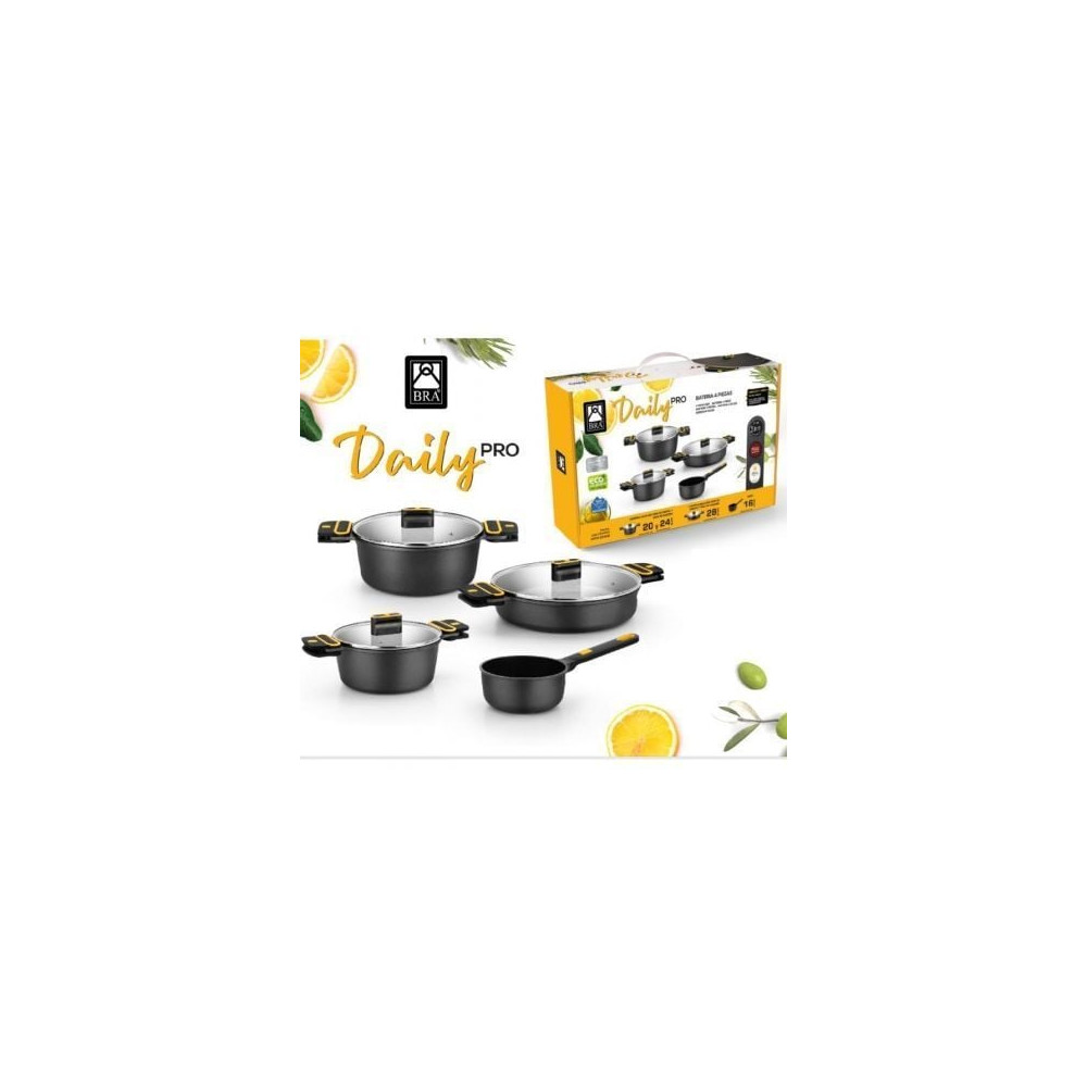 Pack 4 Cacerolas Bra Daily Pro/ Ø16cm/ Ø20cm/ Ø24cm/ Ø28cm/ Apta para Inducción
