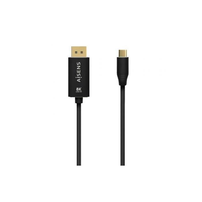 Cable Conversor DisplayPort 8K 60HZ Aisens A109-0687/ USB Tipo-C Macho - Displayport Macho/ Hasta 27W/ 1250Mbps/ 1.8m/ Negro | V