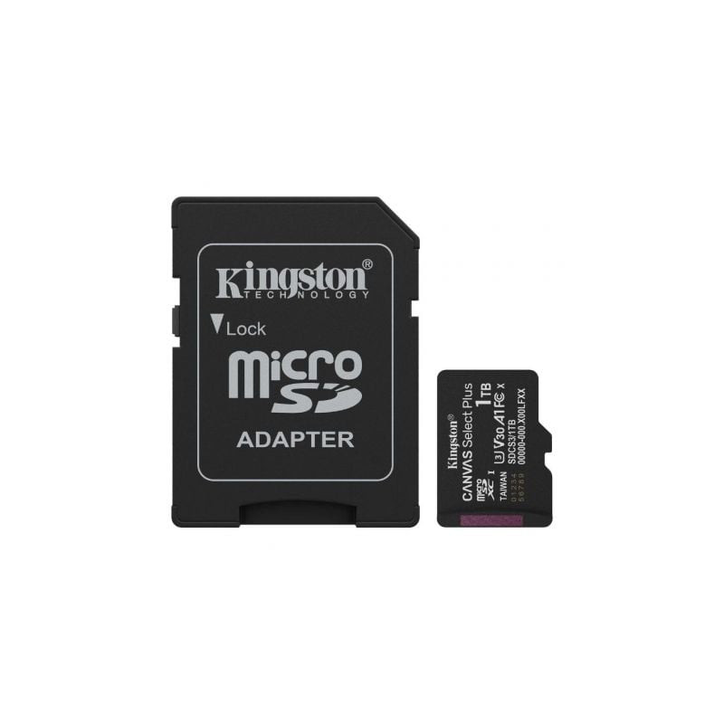 Tarjeta de Memoria Kingston CANVAS Select Plus 1TB microSD XC con Adaptador/ Clase 10/ 150MBs
