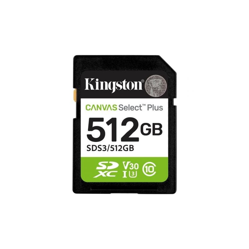 Tarjeta de Memoria Kingston CANVAS Select Plus 512GB SD XC/ Clase 10/ 150MBs