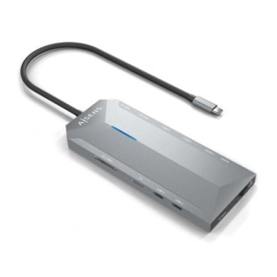 Docking USB Tipo-C Aisens ASUC-12P005-GR/ 2xHDMI 4K/ 3xUSB/ 2xUSB Tipo-C/ 1xRJ45/ 1xAudio/ 1xLector Tarjetas/ 1x Jack/ 1xUSB Tip
