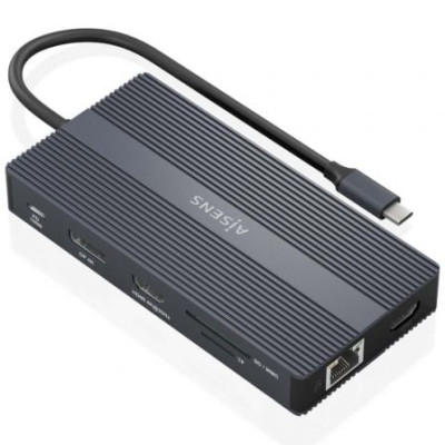 Docking USB Tipo-C Aisens ASUC-12P017-GR/ 2xHDMI 4K/ 4xUSB/ 1xUSB Tipo-C/ 1xRJ45/ 1xDisplayPort/ 1xLector Tarjetas/ 1xUSB Tipo-C