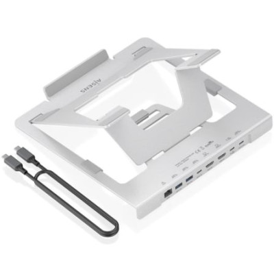 Soporte de Sobremesa - Docking USB Tipo-C Aisens ASUC-7P046-GR/ 2xUSB/ 1xUSB Tipo-C/ 2xHDMI/ 1xRJ45/ 1xUSB Tipo-C PD/ Gris