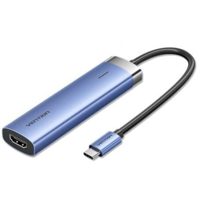 Docking USB Tipo-C Vention TGESB/ 3xUSB/ 1xHDMI 4K/ 1xUSB Tipo-C PD/ Azul