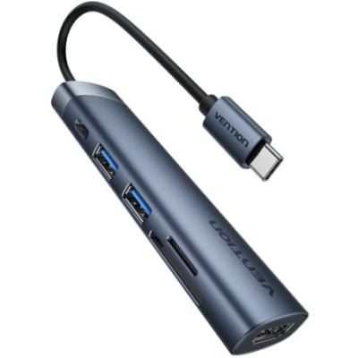 Docking USB Tipo-C Vention THJHB/ 1xHDMI 4K/ 2xUSB/ 1xUSB Tipo-C PD/ Gris