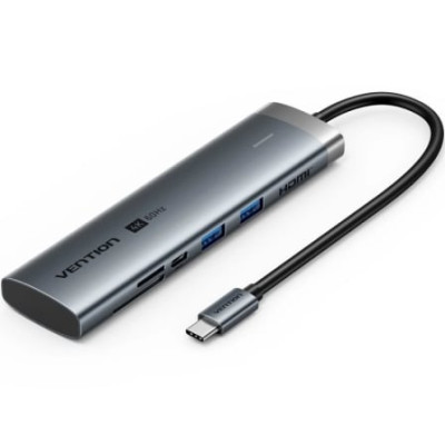 Docking USB Tipo-C Vention TPSHB/ 1xHDMI 4K/ 2xUSB/ 2xUSB Tipo-C/ 1xRJ45/ 1xUSB Tipo-C PD/ 1xLector Tarjetas/ Gris