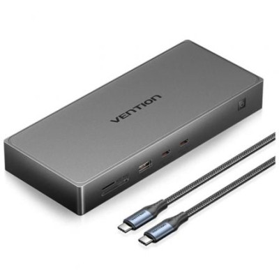 Docking USB Tipo-C Vention TPWH0/ 2xHDMI 4K/ 1xDisplayPort/ 3xUSB/ 2xUSB Tipo-C/ 1xUSB Tipo-C PD/ 1xRJ45/ 1xLector Tarjetas/ Gri