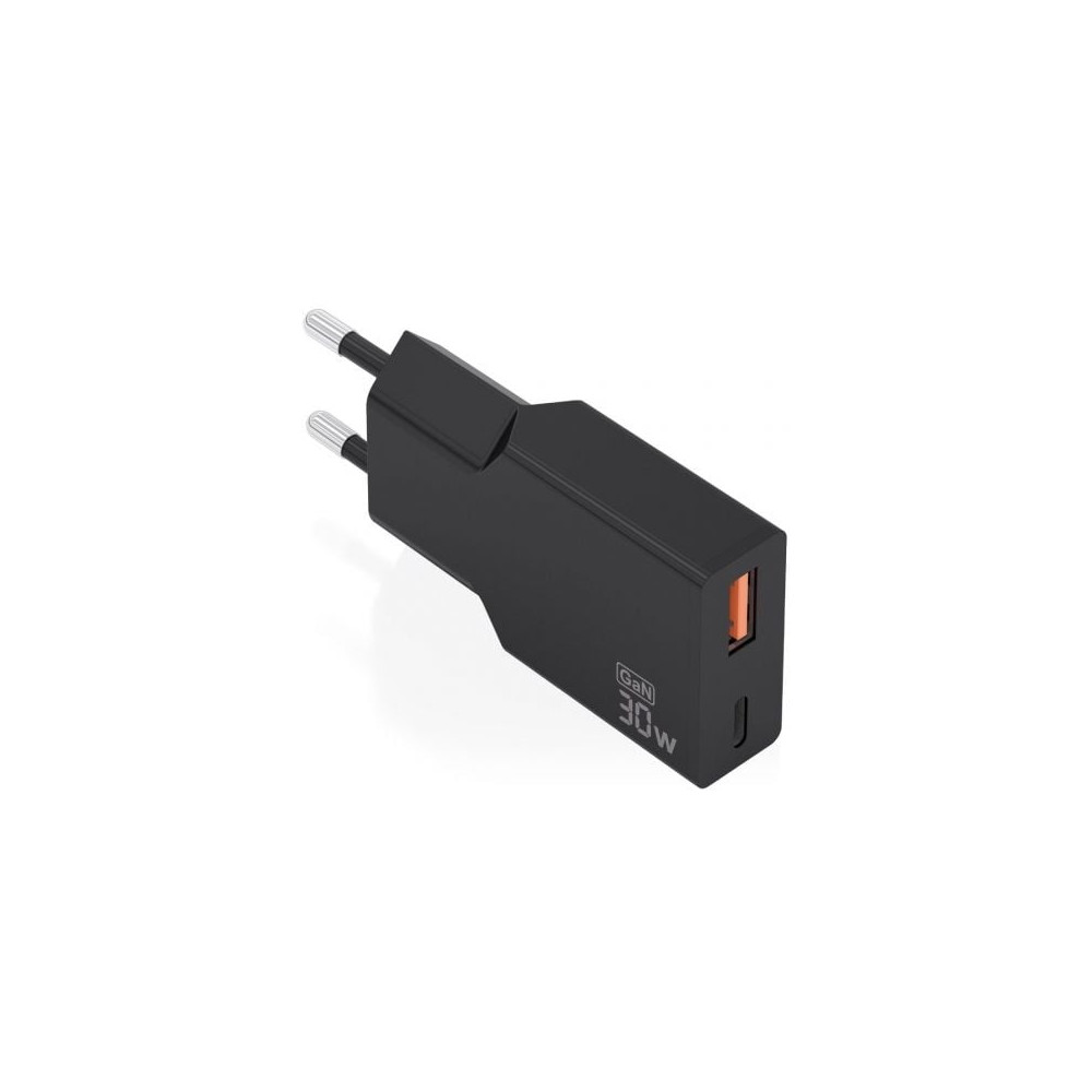 Cargador de Pared GaN Aisens A110-1005/ 1xUSB Tipo-C/ 1xUSB/ 30W/ Negro | Cargadores hasta 45W