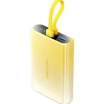 Powerbank 10000mAh Vention FHZY0/ 22.5W/ Amarillo/ Incluye Cable USB Tipo-C y Lightning