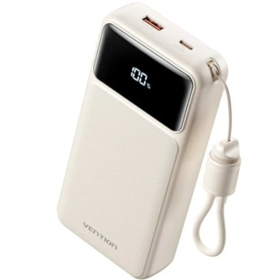 Powerbank 20000mAh Vention XGYW0-40-TY/ 22.5W/ Blanca/ Incluye Cable USB Tipo-C