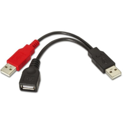 Cable USB 2.0 + Alimentación Aisens A101-0030/ USB Hembra + USB Macho - USB Macho/ Hasta 2.5W/ 60Mbps/ 15cm/ Negro/ Rojo