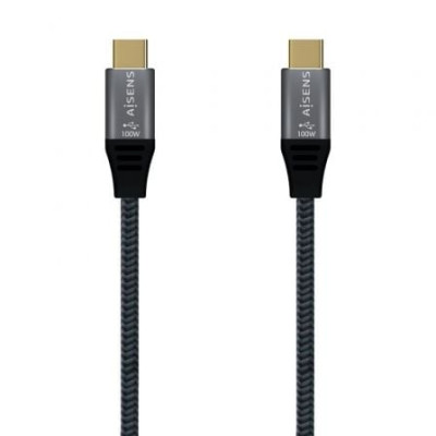 Cable USB 3.2 Tipo-C Aisens A107-0634 20GBPS 5A 100W/ USB Tipo-C Macho - USB Tipo-C Macho/ Hasta 100W/ 20Gbps/ 2m/ Gris