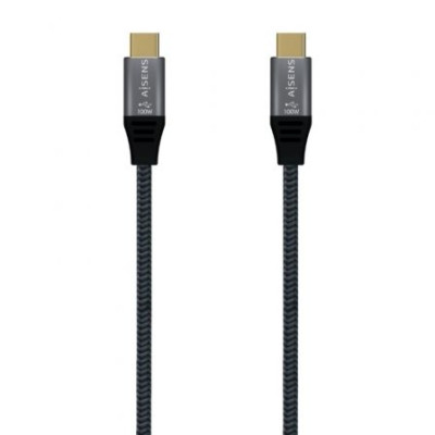 Cable USB 3.2 Tipo-C Aisens A107-0671 20GBPS 100W/ USB Tipo-C Macho - USB Tipo-C Macho/ Hasta 100W/ 20Gbps/ 1m/ Gris