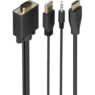 Cable Conversor Aisens A115-1007 SVGA Macho - USB Macho - Jack Macho/ HDMI Macho/ 1m/ Negro