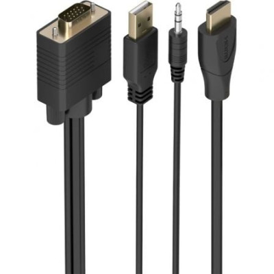 Cable Conversor Aisens A122-1014 SVGA Macho - USB Macho - Jack Macho/ HDMI Macho/ 1.5m/ Negro