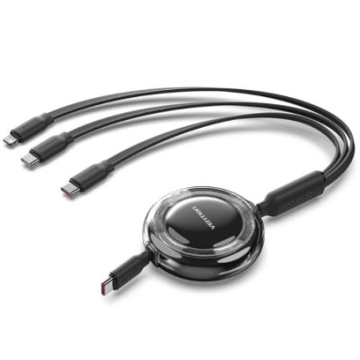 Cable USB Tipo-C 2.0 5A Vention TRKBBE/ USB Tipo-C Macho - 3x USB Tipo-C Macho/ Hasta 100W/ 480Mbps/ 1.1m/ Negro